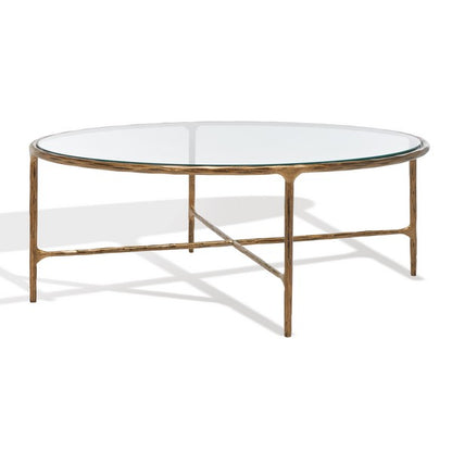 Torinese 40 in. Oval Glass Top Coffee Table - Brass