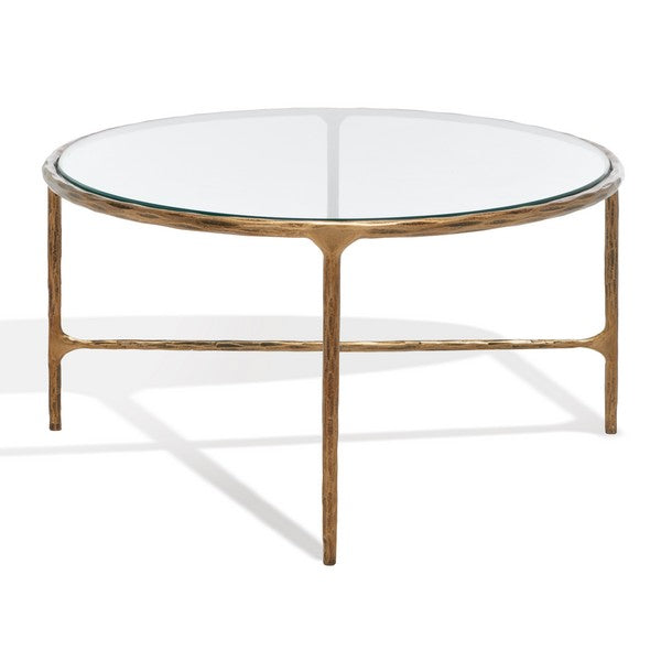 Torinese 40 in. Oval Glass Top Coffee Table - Brass