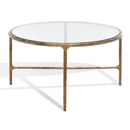 Torinese 40 in. Oval Glass Top Coffee Table - Brass