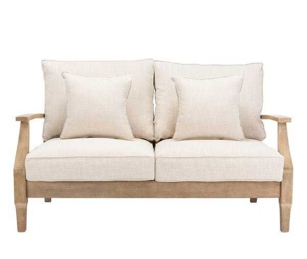 Tauriano 57 in. Eucalyptus Wood Outdoor Loveseat - White