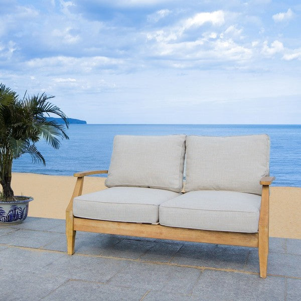 Tauriano 57 in. Eucalyptus Wood Outdoor Loveseat - White