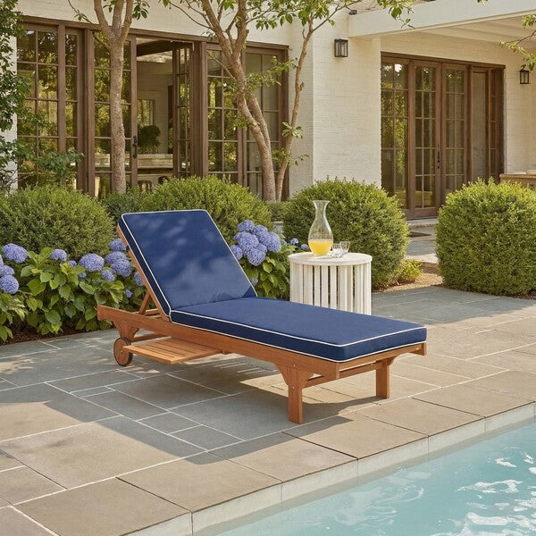 Baldi 80 in. Acacia Wood Outdoor Lounge Chair - Navy