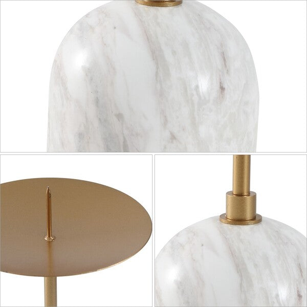 Ostia Marble and Metal Candle Holder - Set of 2