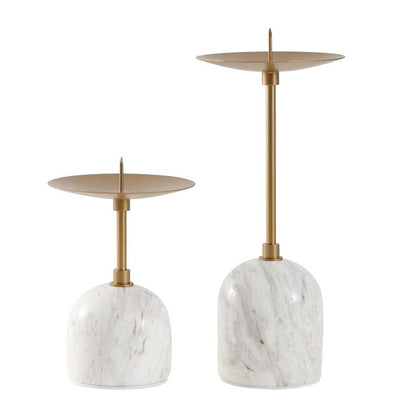 Ostia Marble and Metal Candle Holder - Set of 2