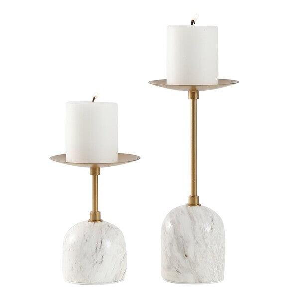 Ostia Marble and Metal Candle Holder - Set of 2