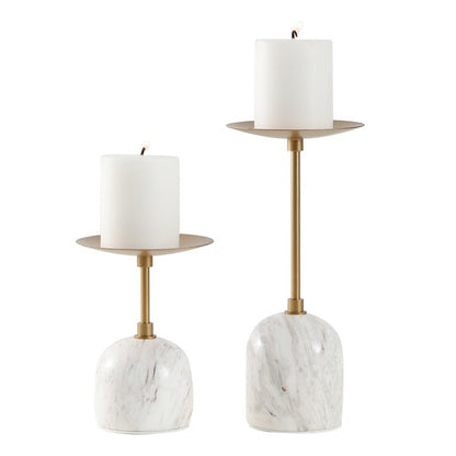 Ostia Marble and Metal Candle Holder - Set of 2