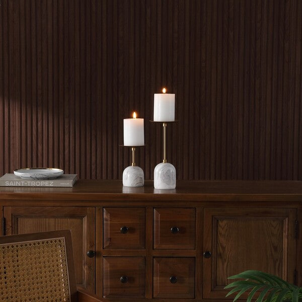 Ostia Marble and Metal Candle Holder - Set of 2