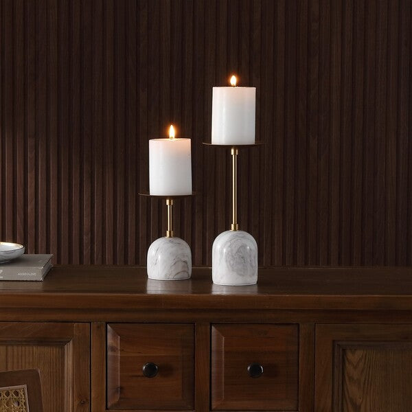 Ostia Marble and Metal Candle Holder - Set of 2