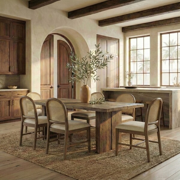 Ginosa Rattan and Leather Dining Chair - Set of 2