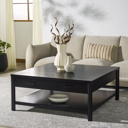 Agnano 42 in. Solid Rubber Wood Coffee Table - Black