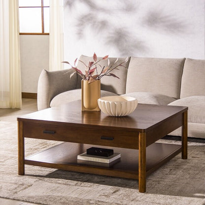 Agnano 42 in. Solid Rubber Wood Coffee Table - Medium Oak