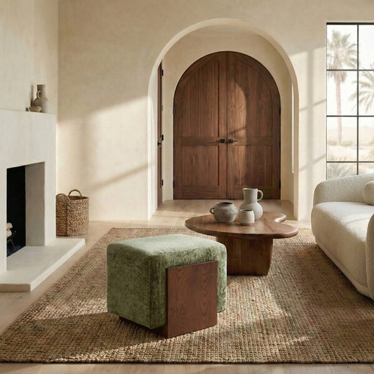 Candia Chenille and Wood Ottoman