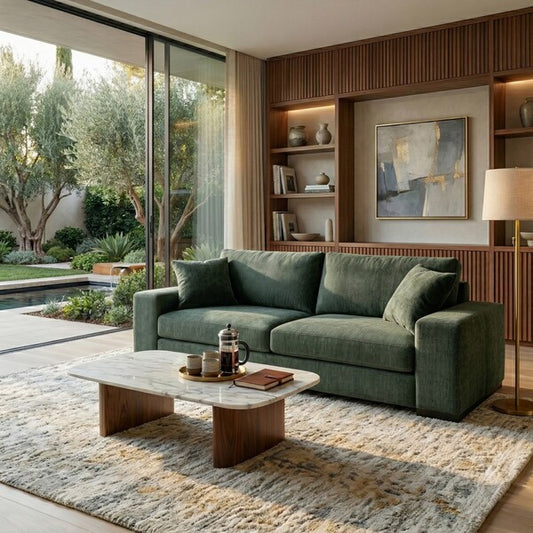 Gerola 98 in. Chenille Sofa - Dark Green
