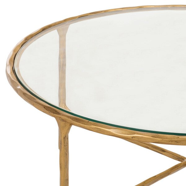 Torinese 36 in. Round Glass Top Coffee Table - Brass