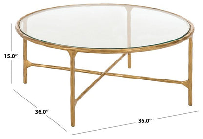 Torinese 36 in. Round Glass Top Coffee Table - Brass