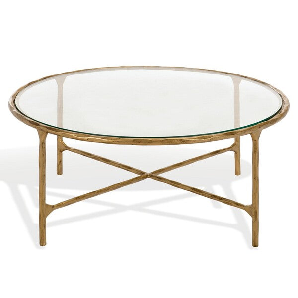 Torinese 36 in. Round Glass Top Coffee Table - Brass