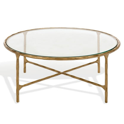 Torinese 36 in. Round Glass Top Coffee Table - Brass