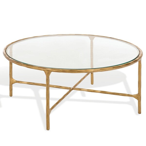 Torinese 36 in. Round Glass Top Coffee Table - Brass