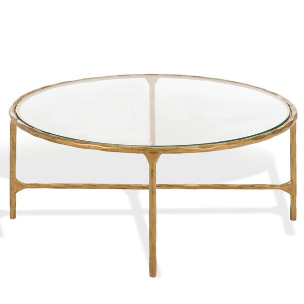 Torinese 36 in. Round Glass Top Coffee Table - Brass