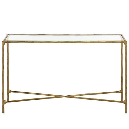 Torinese 48 in. Glass Top Console Table - Brass