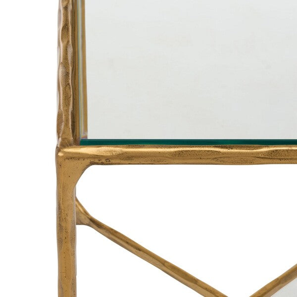 Torinese 20 in. Square Glass Top Accent Table - Brass