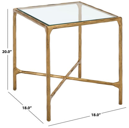 Torinese 20 in. Square Glass Top Accent Table - Brass