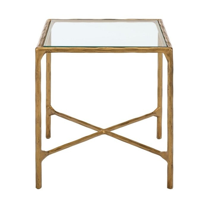 Torinese 20 in. Square Glass Top Accent Table - Brass