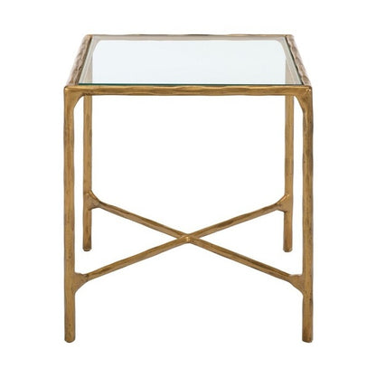 Torinese 20 in. Square Glass Top Accent Table - Brass
