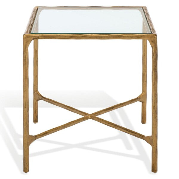 Torinese 20 in. Square Glass Top Accent Table - Brass