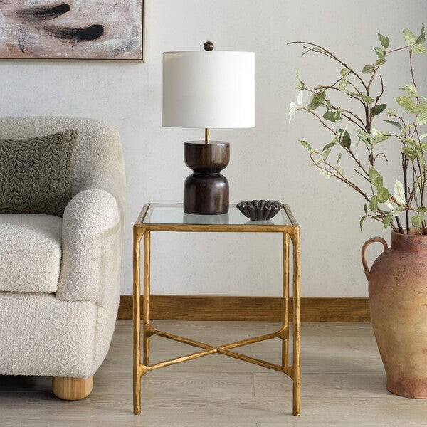 Torinese 20 in. Square Glass Top Accent Table - Brass