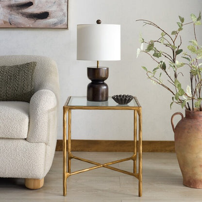 Torinese 20 in. Square Glass Top Accent Table - Brass