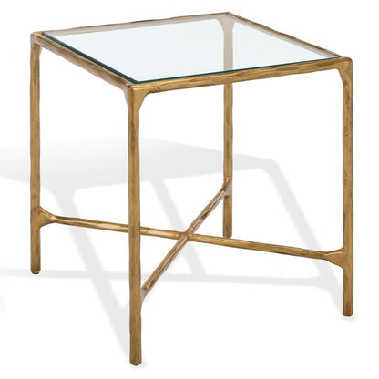 Torinese 20 in. Square Glass Top Accent Table - Brass