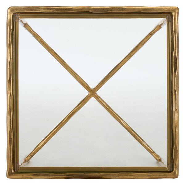 Torinese 20 in. Square Glass Top Accent Table - Brass