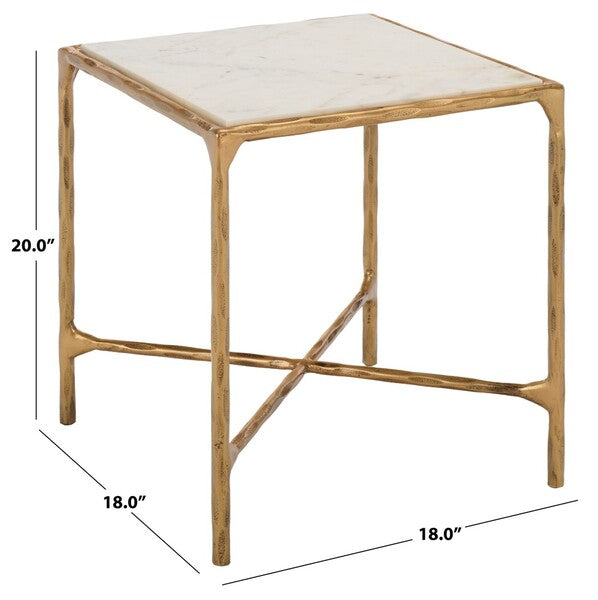 Torinese 20 in. Square Marble Top Accent Table - Brass