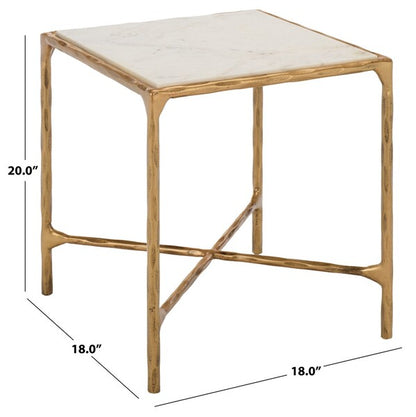 Torinese 20 in. Square Marble Top Accent Table - Brass