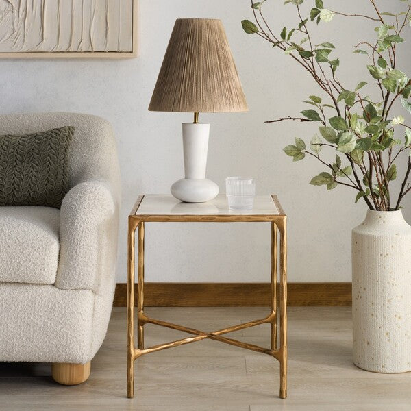 Torinese 20 in. Square Marble Top Accent Table - Brass