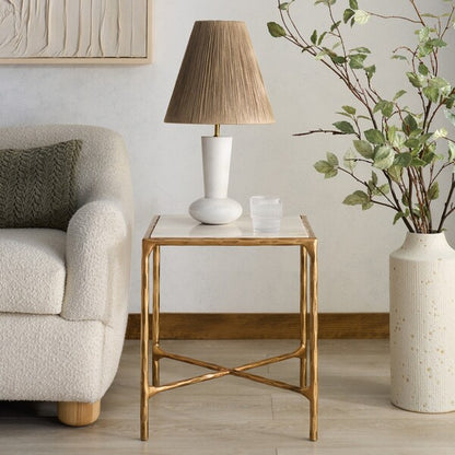 Torinese 20 in. Square Marble Top Accent Table - Brass