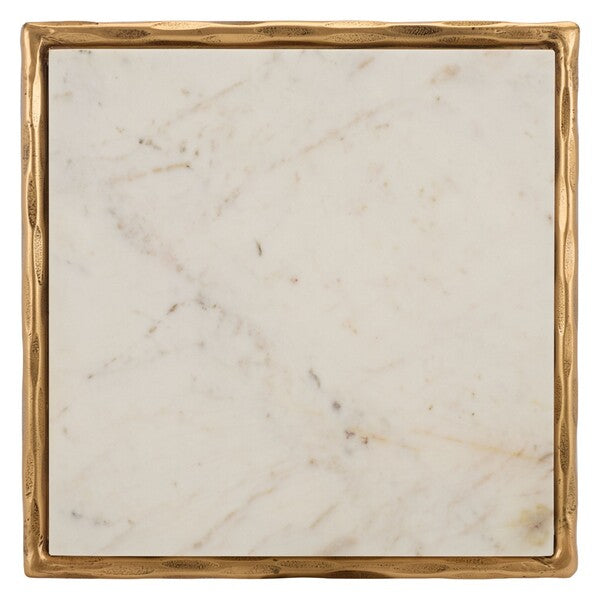 Torinese 20 in. Square Marble Top Accent Table - Brass