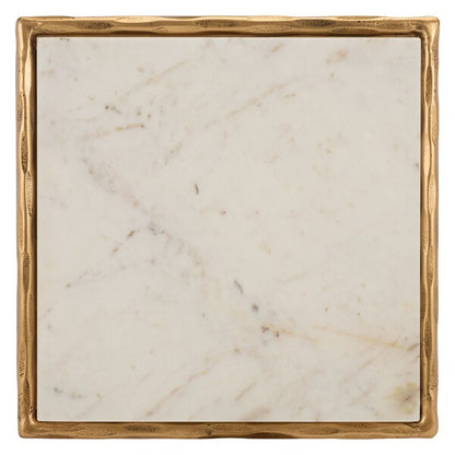 Torinese 20 in. Square Marble Top Accent Table - Brass