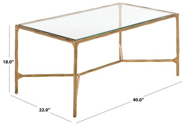 Torinese 40 in. Glass Top Coffee Table - Brass