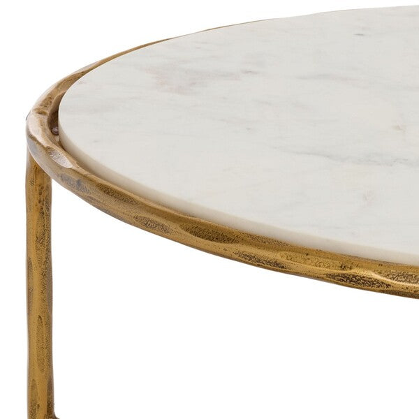 Torinese 40 in. Oval Marble Top Coffee Table - Brass
