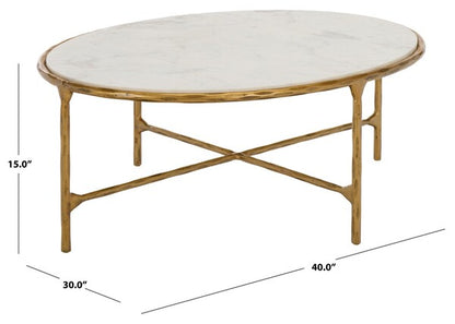 Torinese 40 in. Oval Marble Top Coffee Table - Brass