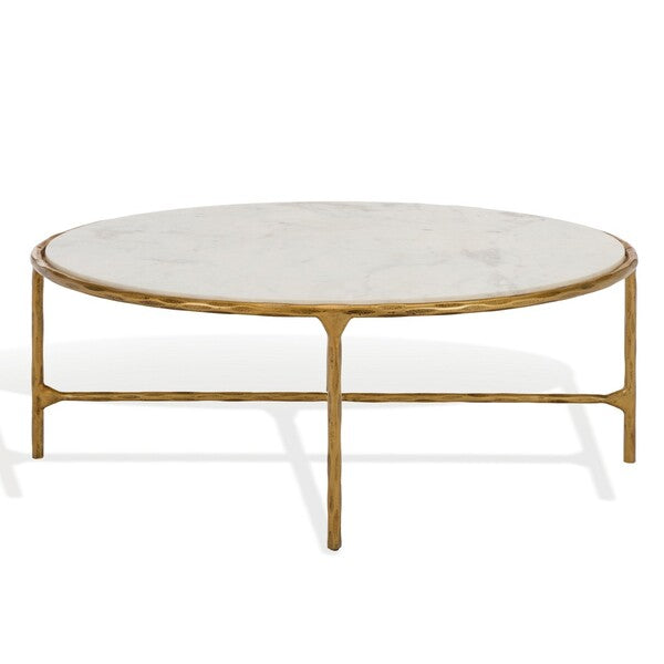 Torinese 40 in. Oval Marble Top Coffee Table - Brass