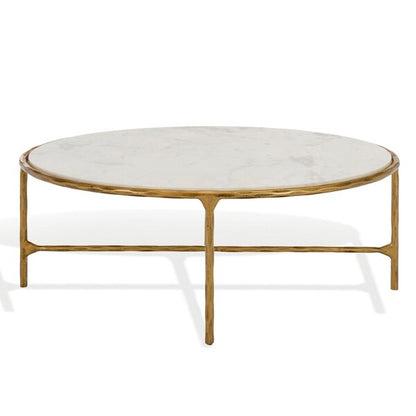 Torinese 40 in. Oval Marble Top Coffee Table - Brass