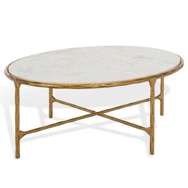 Torinese 40 in. Oval Marble Top Coffee Table - Brass