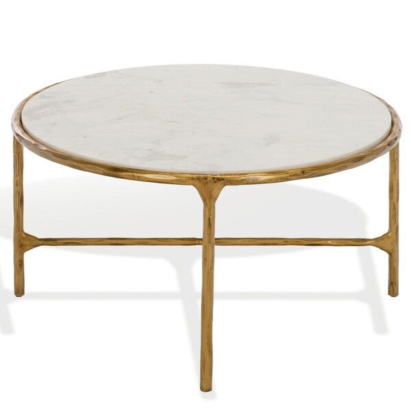 Torinese 40 in. Oval Marble Top Coffee Table - Brass