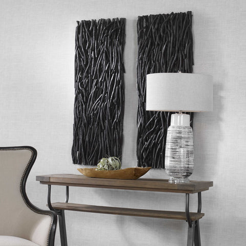 Balanced Teak 49 in. Wood Wall Decor - Black