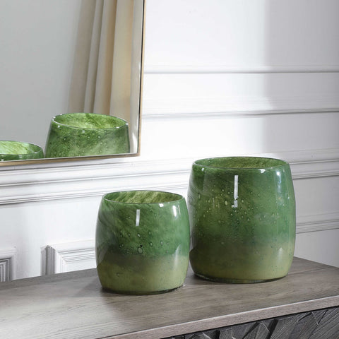 Moss Green Vases - Set of 2
