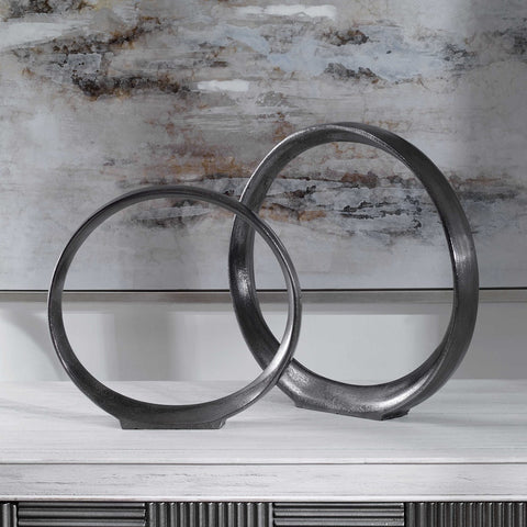 Marianne Black Ring Sculptures - Set of 2