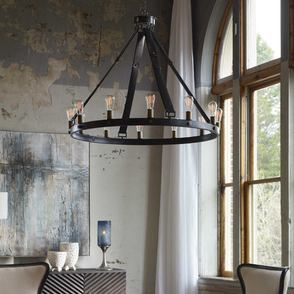 Bronze 40 in. Chandelier With Leather Straps